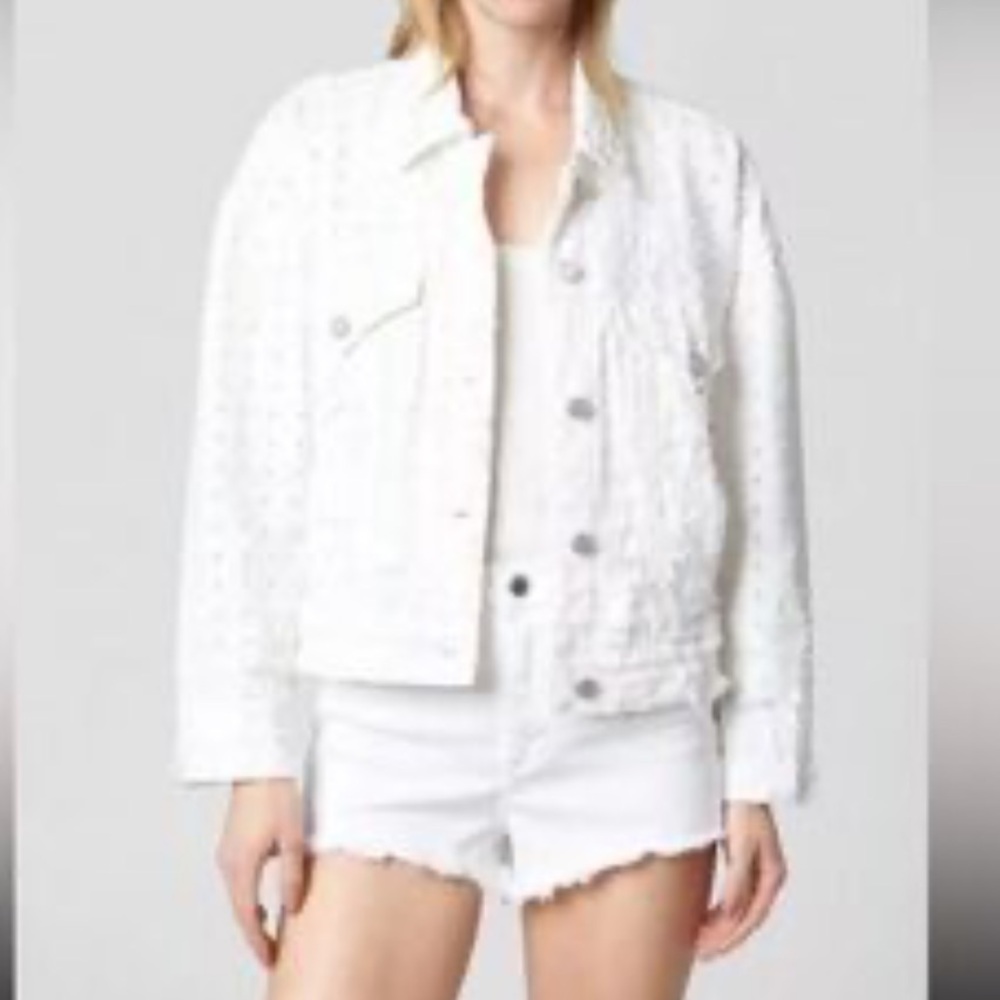 Blank NYC Distressed White Textured Jean Jacket size XS - Picture 9 of 10